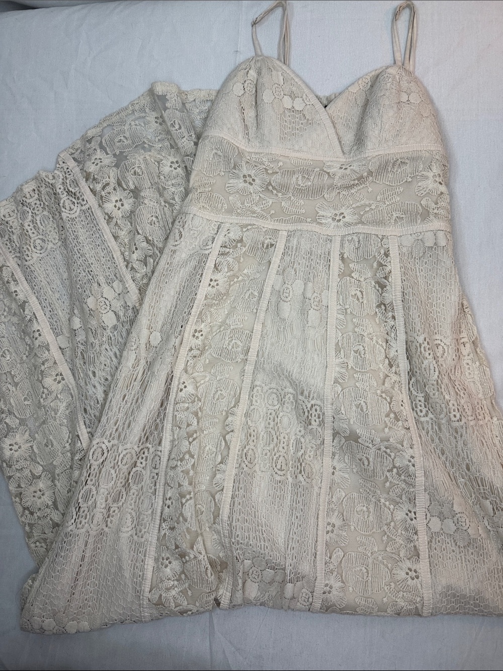 NWT Solitaire Ivory Crochet Lace Maxi Dress Boho Cottagecore Festival Wedding